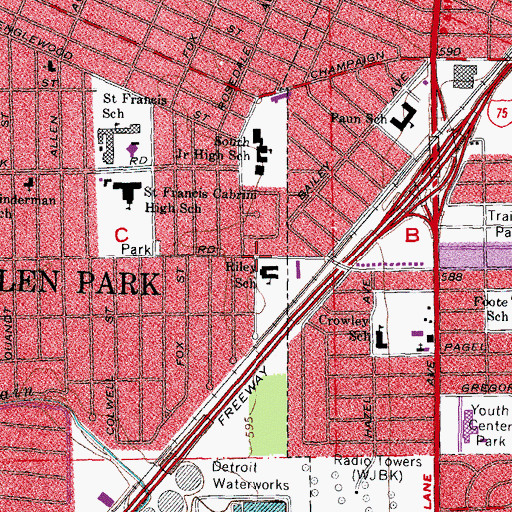 Topographic Map of Allen Park Community School, MI