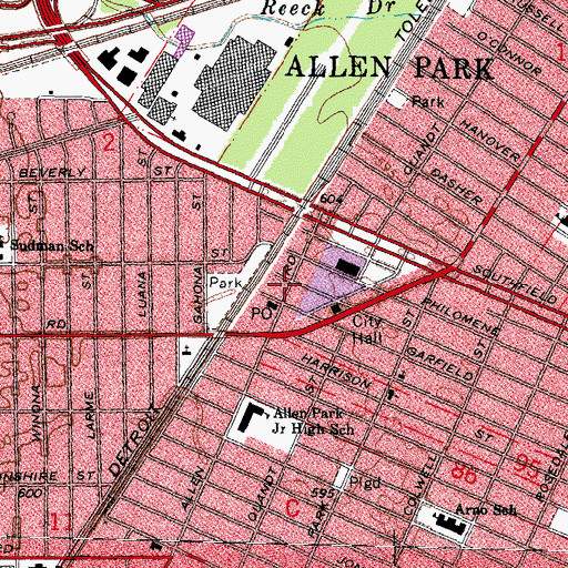 Topographic Map of Allen Park Fire Department, MI