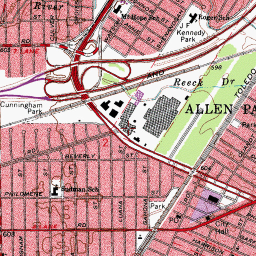 Topographic Map of Allen Park Police Department, MI