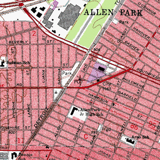 Topographic Map of Allen Park Post Office, MI