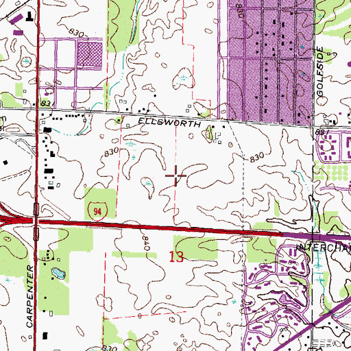Topographic Map of Arbor Square Plaza Shopping Center, MI