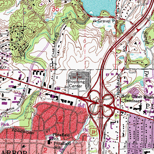 Topographic Map of Arborland Shopping Center, MI