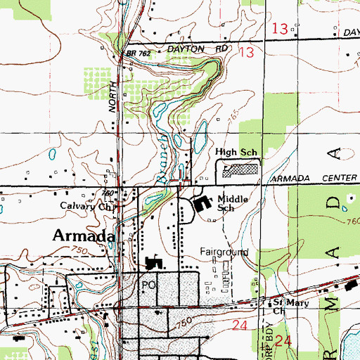 Topographic Map of Armada Area High School, MI