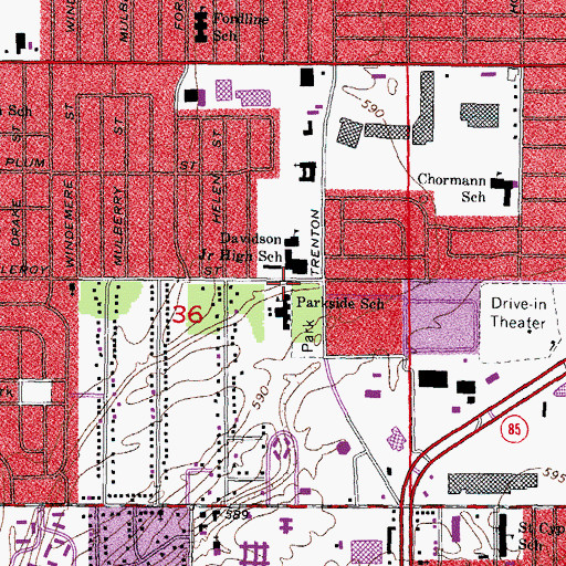 Topographic Map of Asher School, MI