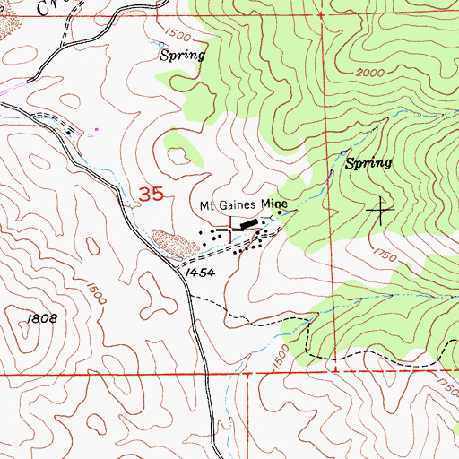 Topographic Map of Mount Gaines Mine, CA