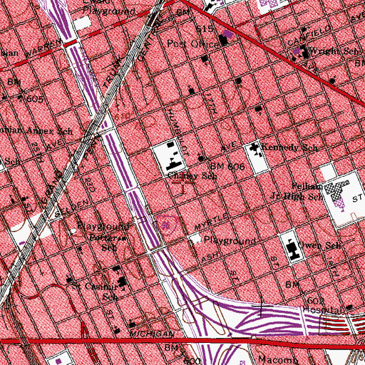 Topographic Map of Aurora Hospital Young Adult Unit, MI