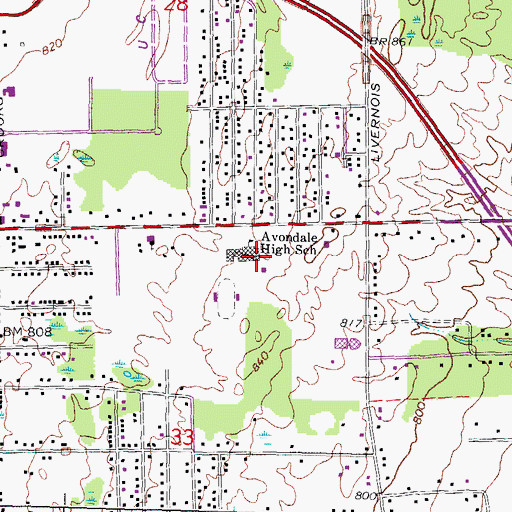 Topographic Map of Avondale Meadows School, MI