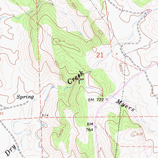 Topographic Map of Myers Creek, CA