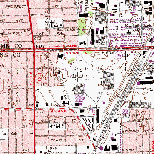 Topographic Map of Bel Air Center Shopping Center, MI