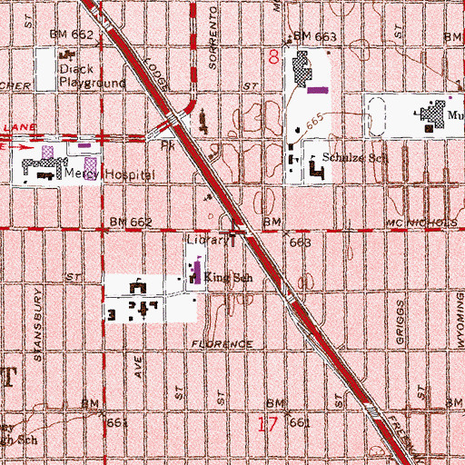 Topographic Map of Bela Hubbard Library, MI