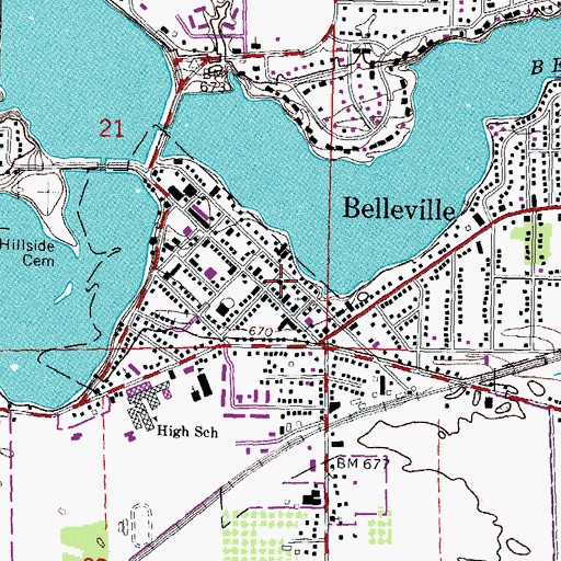Topographic Map of Belleville Courthouse, MI