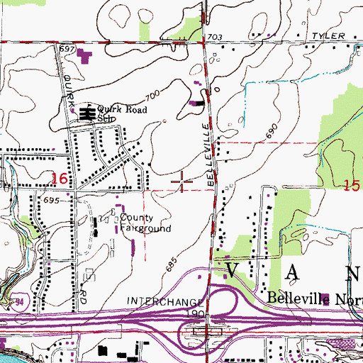 Topographic Map of Belleville Square Shopping Center, MI