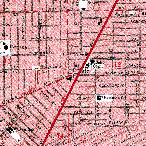 Topographic Map of Benjamin Franklin Library, MI