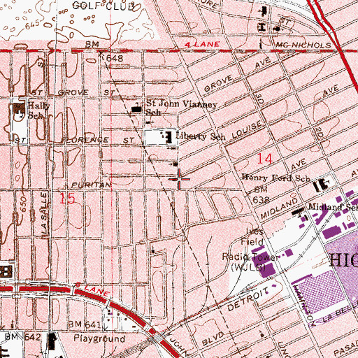 Topographic Map of Berea Saint Paul's United Methodist Church of Highland Park, MI