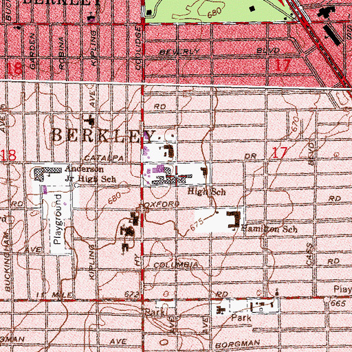 Topographic Map of Berkley High School, MI