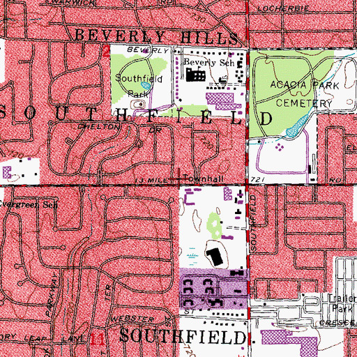 Topographic Map of Beverly Hills Village Fire Station, MI