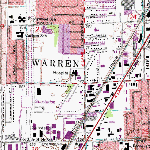 Topographic Map of Henry Ford Macomb Hospital - Warren Campus, MI