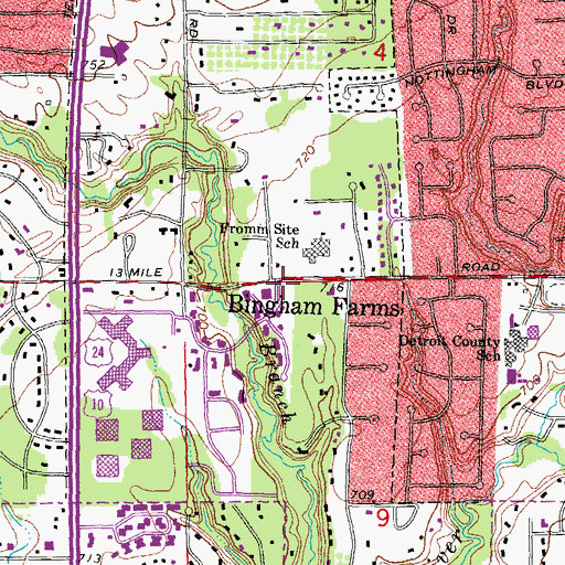 Topographic Map of Bingham Farms Elementary School, MI