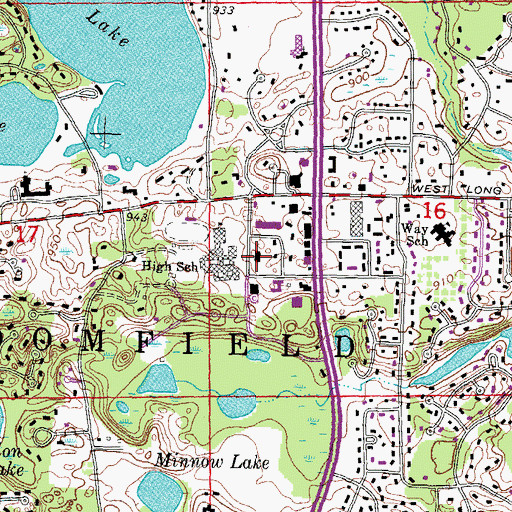 Topographic Map of Bloomfield Hills Andover High School, MI