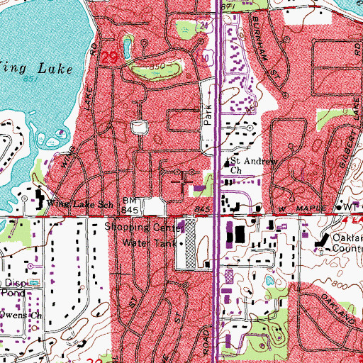 Topographic Map of Bloomfield Hills Plaza Shopping Center, MI