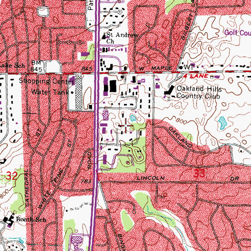 Topographic Map of Bloomfield Plaza Shopping Center, MI