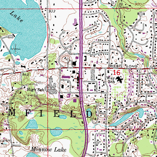 Topographic Map of Bloomfield Township Hall, MI