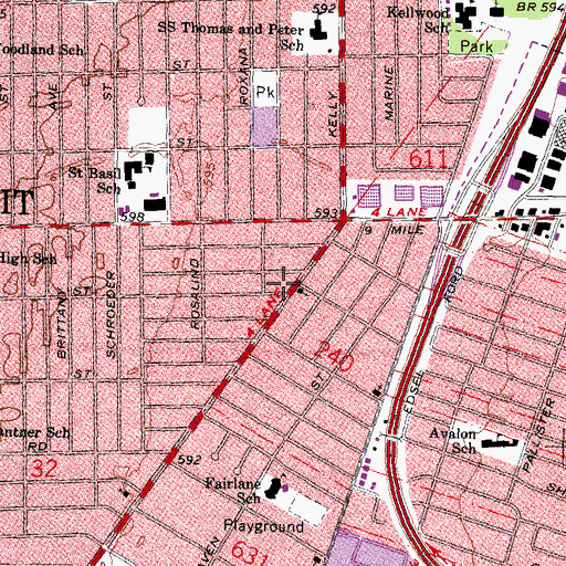 Topographic Map of Bon Secours Eastpointe Physicians Center, MI
