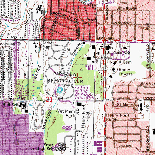 Topographic Map of Botsford Family Health Center, MI