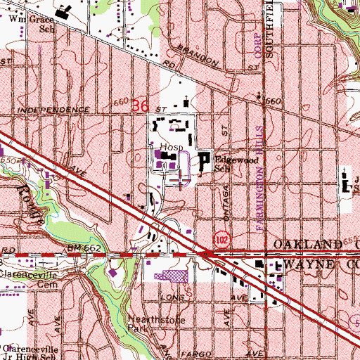 Topographic Map of Botsford General Hospital, MI