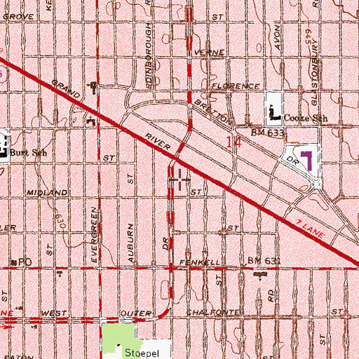 Topographic Map of Botsford General Medicine Center, MI