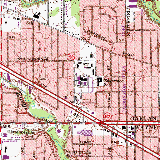 Topographic Map of Beaumont Hospital - Farmington Hills, MI