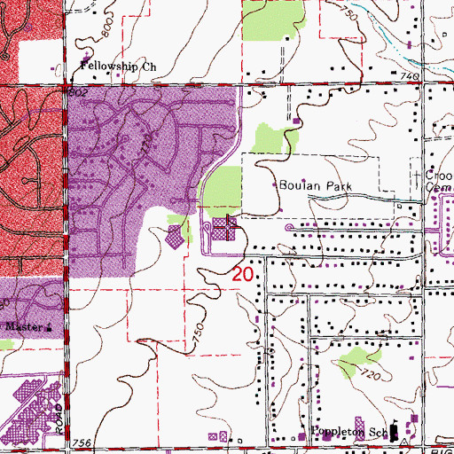 Topographic Map of Boulan Park Middle School, MI