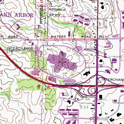 Topographic Map of Briarwood Mall Shopping Center, MI