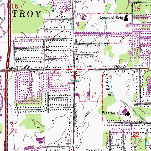 Topographic Map of Brookfield Academyat Troy, MI