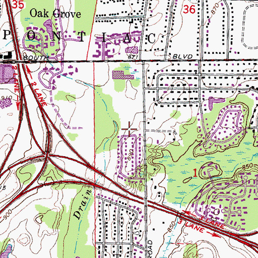 Topographic Map of Burlington Bloomfield Plaza Shopping Center, MI