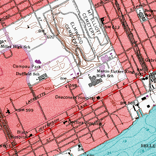 Topographic Map of Calvary Baptist Church Detroit, MI