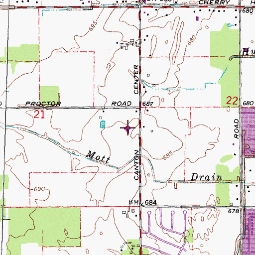 Topographic Map of Canton Township Hall, MI