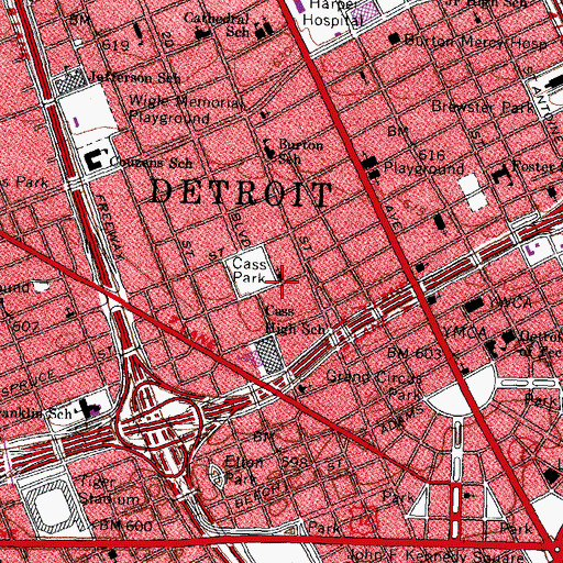 Topographic Map of Cass Park Baptist Church, MI