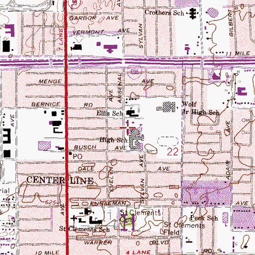 Topographic Map of Center Line High School, MI