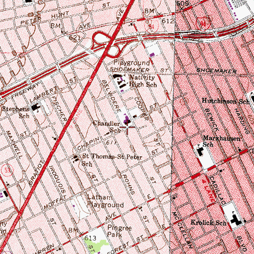 Topographic Map of Chandler Building School, MI