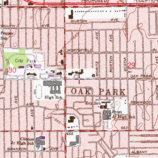 Topographic Map of Chandler Park Academy at Oak Park, MI