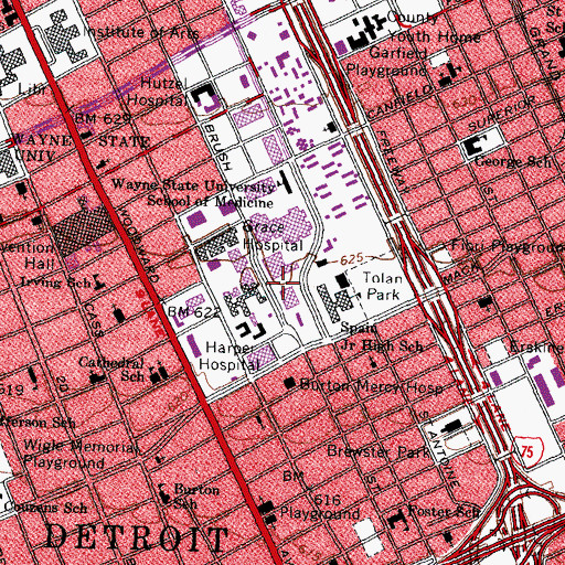 Topographic Map of Children's Hospital of Michigan, MI