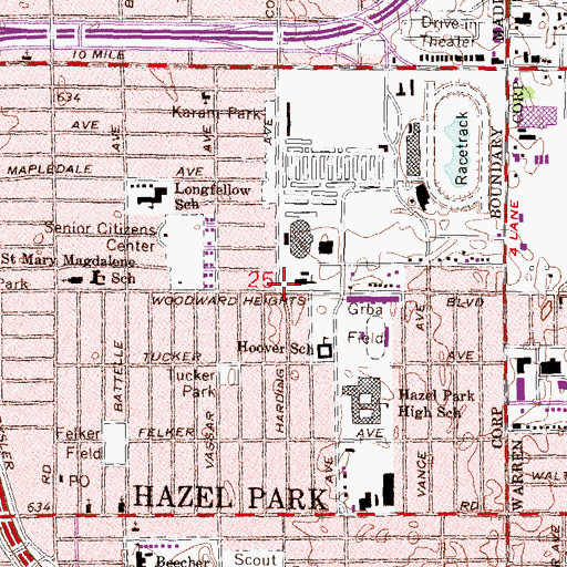 Topographic Map of Church of Christ Hazel Park, MI