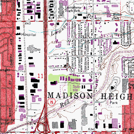 Topographic Map of Church of Christ Madison Heights, MI