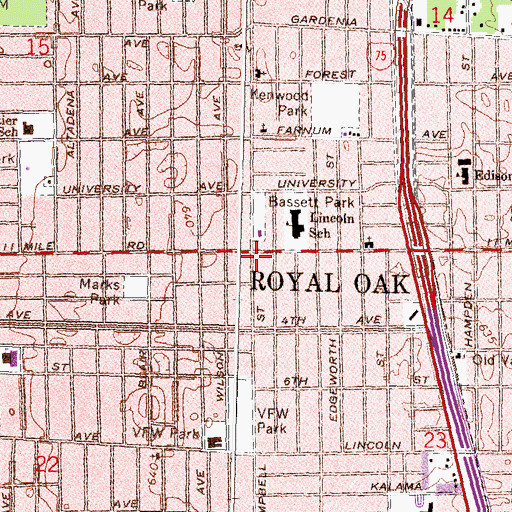 Topographic Map of Church of Christ Royal Oak, MI
