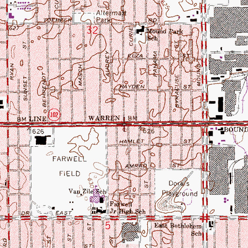 Topographic Map of Church of Christ Van Dyke, MI