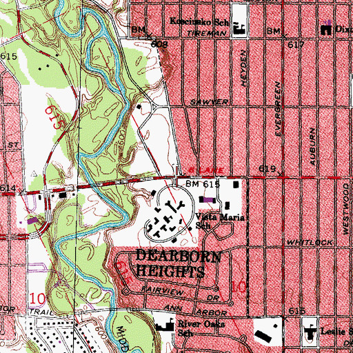 Topographic Map of Clara B Ford School, MI