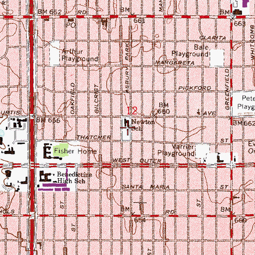 Topographic Map of Clara W Rutherford Academy, MI