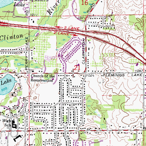 Topographic Map of Clarkston Christian School, MI