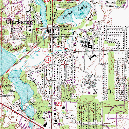 Topographic Map of Clarkston Middle School, MI